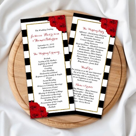 Chic Modern Luxe Red Roses Wedding Programma