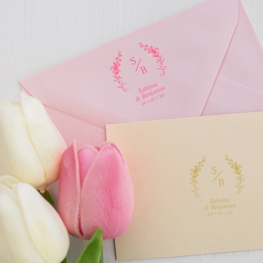 Chic Modern Minimalist Initialen Twigs & Flowers Rubberstempel