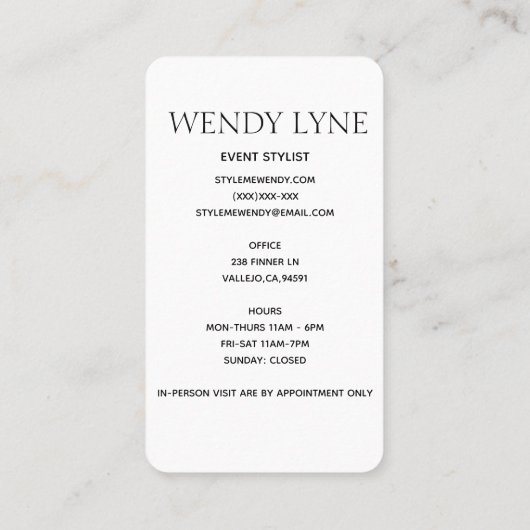 Chic modern mode visitekaartje (Achterkant)