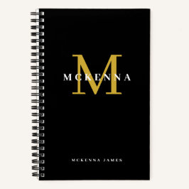 Chic Modern Monogram Black Gold Initiaal Naam Notitieboek