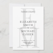 Chic Modern Monogram Initiaal Black White Wedding Kaart (Voorkant)