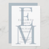 Chic Modern Monogram Initiaal Stoffig Blauw Bruilo Kaart (Voorkant / Achterkant)