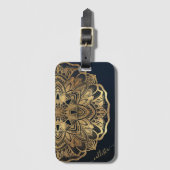 Chic Modern Navy Blue Mandala Bagagelabel (Voorkant (verticaal))