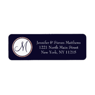 Chic Modern Navy Blue Roos Gold Circle Monogram Etiket