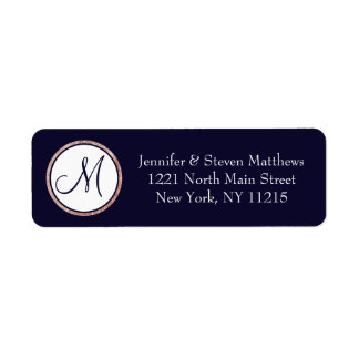 Chic Modern Navy Blue Roos Gold Circle Monogram Etiket
