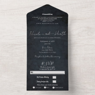 Chic Modern Navy Blue Texture Wedding Photo All In One Uitnodiging