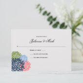 Chic Modern Navy Pink Green Flower RSVP (Staand voorkant)