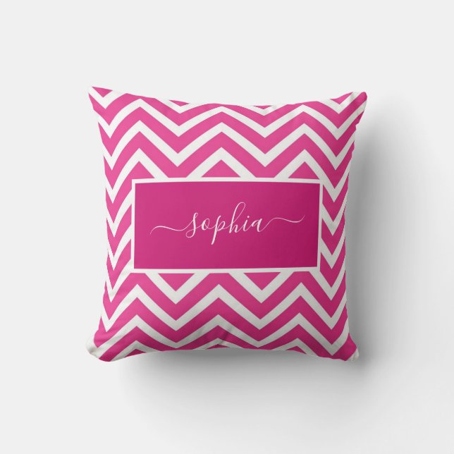 Chic Modern Pink Chevron Zig Zag Patroonnaam Kussen (Voorkant)