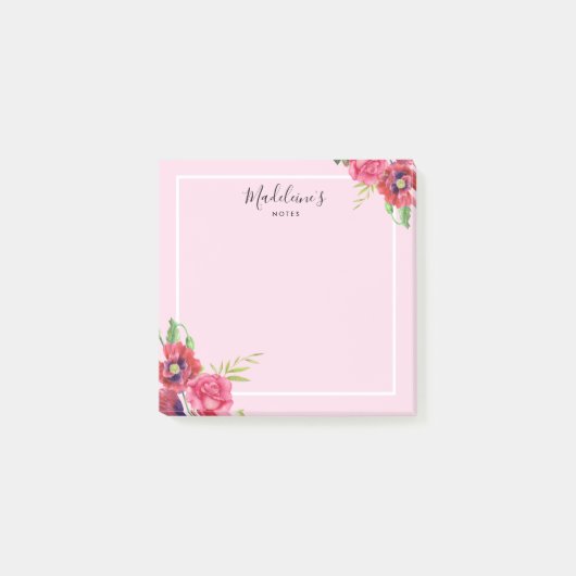 Chic Modern Red en Roze Flowers Blush Background Post-it® Notes (Voorkant)