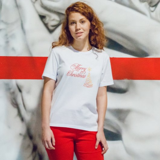 Chic Modern Red en White Merry Kerstfeestdag T-shirt