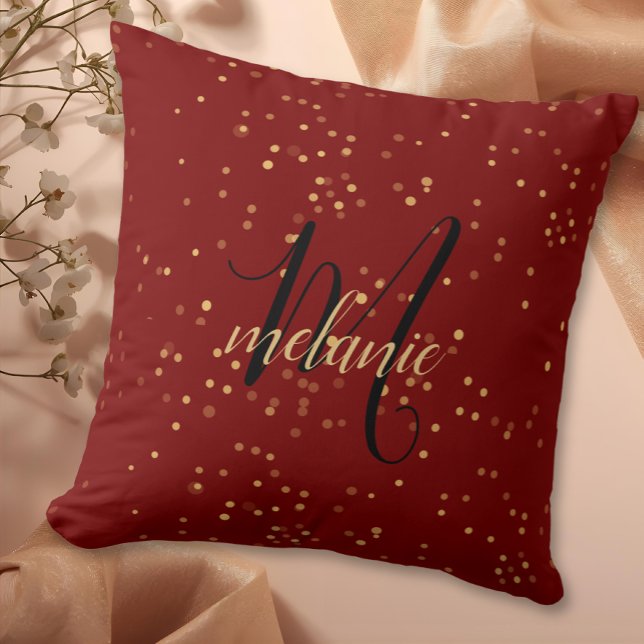 Chic Modern Red & Gold Monogram Kussen (Creator heeft geüpload)