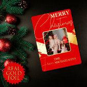 Chic Modern Red Typography Folie Feestdagenkaart