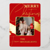 Chic Modern Red Typography Folie Feestdagenkaart (Voorkant)