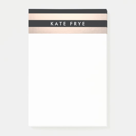 Chic Modern Roos Gold en Black Striped Modern Post-it® Notes (Voorkant)