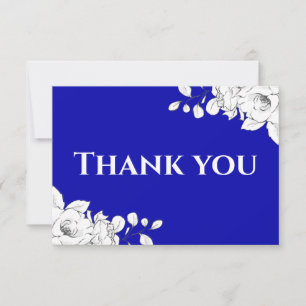 Chic Modern Royal Blue Floral Bedankkaart