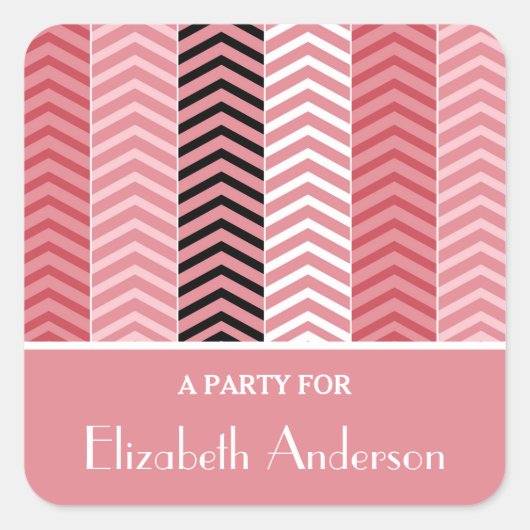 Chic Modern roze Chevron stripes met naam Vierkante Sticker (Voorkant)
