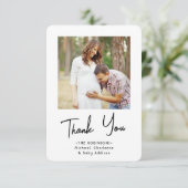 Chic Modern Script 2 Foto Baby shower Dank je Bedankkaart (Staand voorkant)