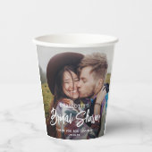 Chic Modern Script 2 Foto Minimal Bruidsdouche Papieren Bekers (Voorkant)