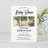 Chic Modern Script 4 Foto Minimal Baby shower Kaart (Staand voorkant)
