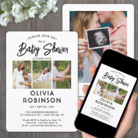 Chic Modern Script 4 Foto Minimal Baby shower