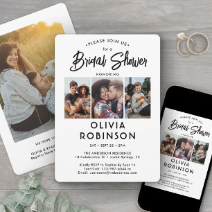 Chic Modern Script 4 Foto Minimal Bridal Shower Kaart