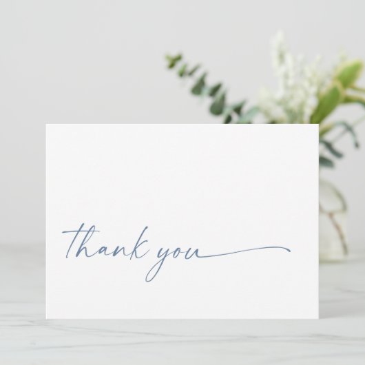 Chic + modern script bedankt platte kaart | Blauw (Staand voorkant)