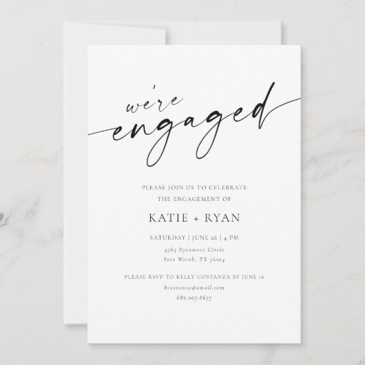 Chic Modern Script Engagement Parties Invitations (Devant)