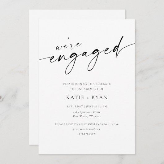 Chic Modern Script Engagement Parties Invitations (Devant / Derrière)