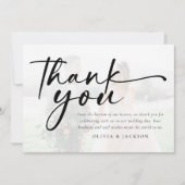 Chic modern script foto bruiloft bedankkaart (Voorkant)