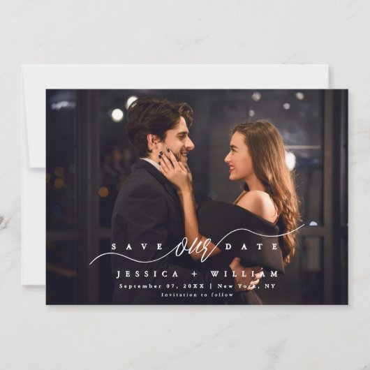 Chic Modern Script Full Photo Wedding  Save The Date (Voorkant)