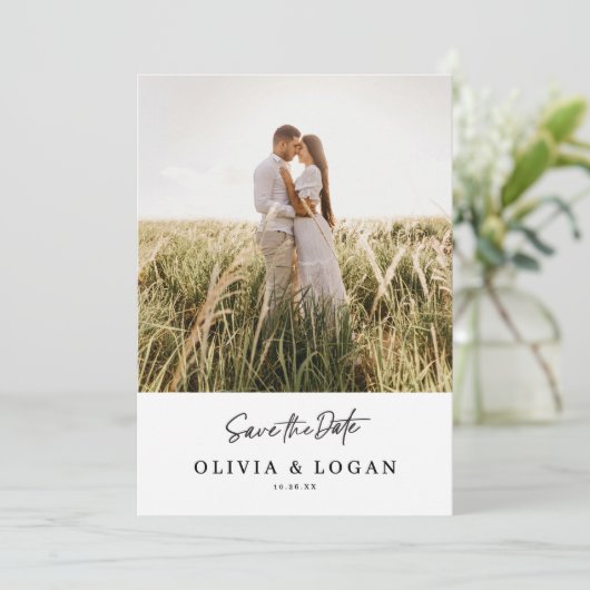 Chic Modern Script Photo Wedding Save The Date (Staand voorkant)
