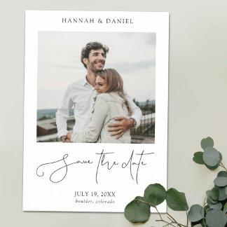 Chic Modern Script Photo Wedding Save the Date Magnetische Uitnodiging