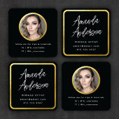 Chic modern script zwart + goudfoto vierkante visitekaartje
