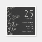 Chic Modern Silver Floral 25e bruiloft Jubileum Servet (Voorkant)