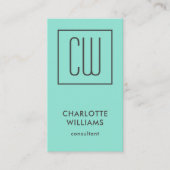 Chic Modern Turquoise Square Monogram Elegant Visitekaartje (Voorkant)