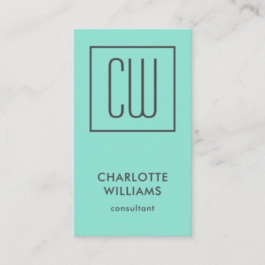 Chic Modern Turquoise Square Monogram Elegant Visitekaartje (Voorkant)
