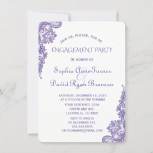 Chic Modern Ultra Violet Lace Engagement Party Kaart