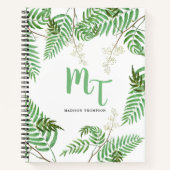 Chic Modern Waterverf Greenery Script Monogram Notitieboek (Voorkant)