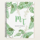 Chic Modern Waterverf Greenery Script Monogram Planner (Voorkant)