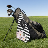 Chic Modern Waterverf Roze Roses Stripes Monogram Golfhanddoek (Groen)