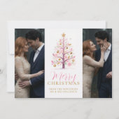 Chic Modern Wedding Pink Christmas Tree 2-Photos Save The Date (Voorkant)