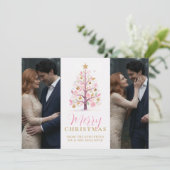 Chic Modern Wedding Pink Christmas Tree 2-Photos Save The Date (Staand voorkant)