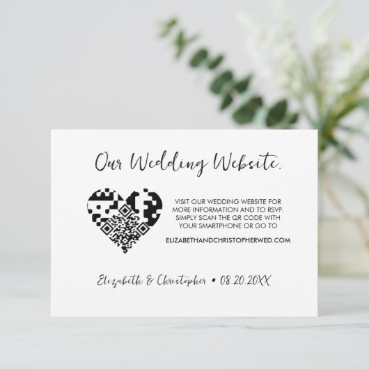 Chic Modern Wedding website hart QR code RSVP Informatiekaartje (Staand voorkant)