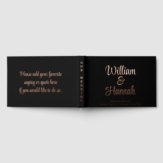 Chic Modern Wedding Zwart Roos Gouden Folie Hardco Gastenboek (Volledig)