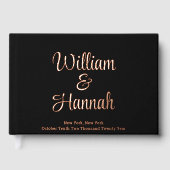 Chic Modern Wedding Zwart Roos Gouden Folie Hardco Gastenboek (Voorkant)