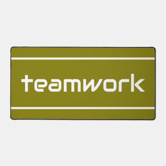 Chic Modern White TEAMWORK Stripes On Golden Olive Bureaumat (Voorkant)