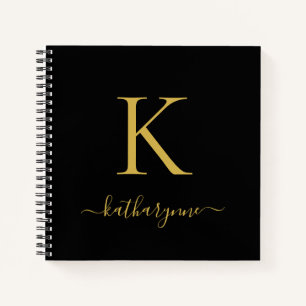 Chic Modern Zwart Goud Monogram Naam Notitieboek