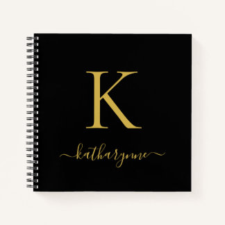 Chic Modern Zwart Goud Monogram Naam Notitieboek