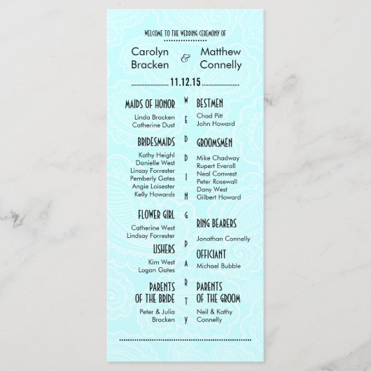 Chic moderne Blue Paisley Wedding Programme (Devant)