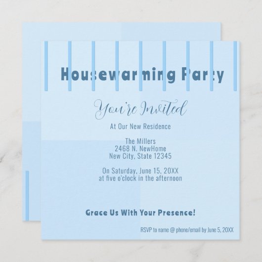 Chic moderne Clé Bleu Clôture Invitation de la Fêt (Devant / Derrière)